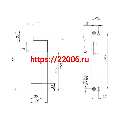 Шпингалет Fuaro (Фуаро) автоматический RIGEL-AUTO-set/171 12x12х80 мм (ход 18,75 мм, шток 200 мм) для мет.дверей фото 2
