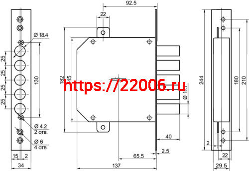 Замок Border (Бордер) врезной сувальдный ЗВ8-6 ЛК5Т/15 с тягами (лев.) , 5 кл. /72221/ фото 2