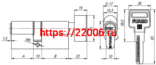 Цилиндровый механизм Fuaro (Фуаро) с вертушкой R602/80 mm (40+10+30) CP хром 5 кл. фото 3