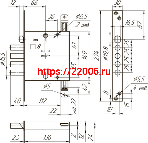 Замок Mettem (Меттэм) врезной сувальдный с защёлкой ЗВ9 143.1.0 с тягами, 5 кл. фото 2