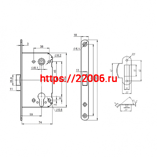 Корпус Punto (Пунто) замка PL85-50/BL SSG (сатин.золото) фото 3