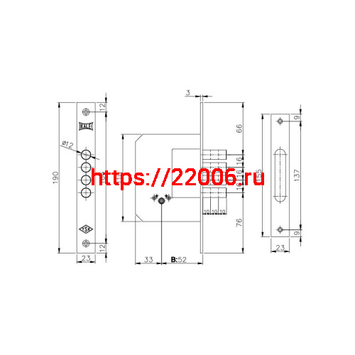 Замок Kale kilit (Кале килит) врезной крестообразный 189/4MF (52 mm) (латунь), 5 кл. фото 3