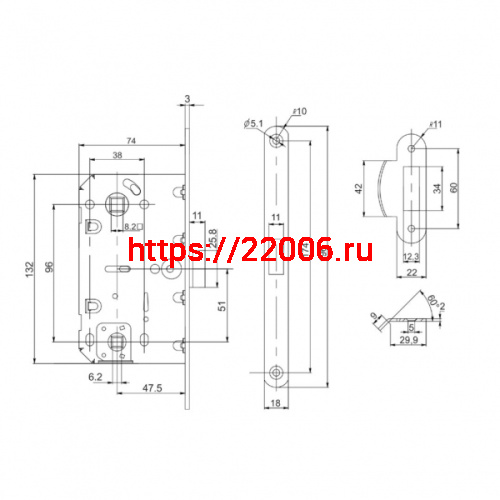 Защелка Punto (Пунто) врезная LM/PL96WC-50/BL SN (мат.никель) фото 3