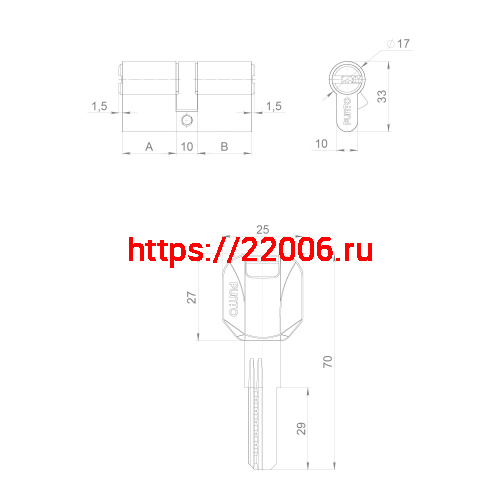 Цилиндровый Punto (Пунто) механизм (Z400/70) Z4000Key70(30+10+30) PB латунь фото 4