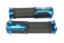 Ручки руля алюминиевые синие с надписью MONSTER 130*34*22