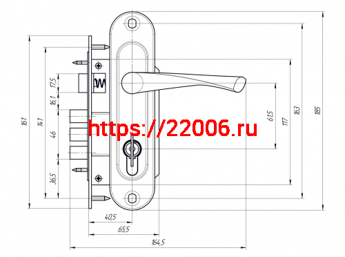 Замок Zenit (Зенит) врезной цилиндровый с защёлкой в комплекте с ручкой ЗВ7-60.1-02 (золото лак), 5 кл. фото 2