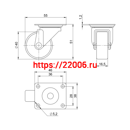 Опора колесная Ajax (Аякс) с площадкой WL/B-40P/30kg пластик фото 2