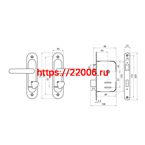 Замок Absolyute (Абсолют) врезной сувальдный с защёлкой в комплекте с ручкой ЗВ9.2-08 (серебро антик), 3 кл. фото 2