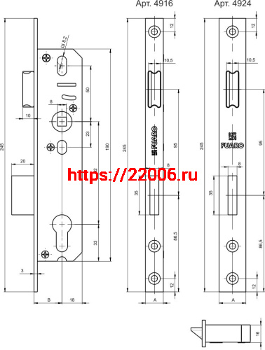 Корпус Fuaro (Фуаро) узкопрофильного замка с защелкой PROF4916-25/92 CP хром фото 3
