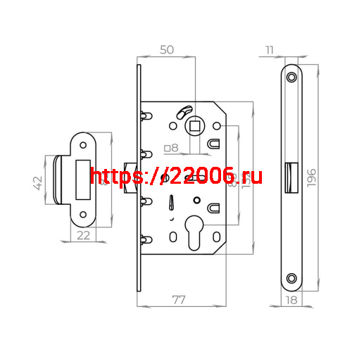 Корпус Ajax (Аякс) врезного замка c защёлкой PLASTLP85-50 ВL черный фото 3