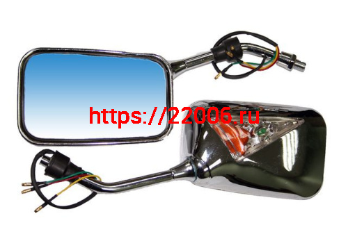 Зеркала заднего вида №19 пластик хром прямоугольный крепление с угла М10, с повторителем поворота
