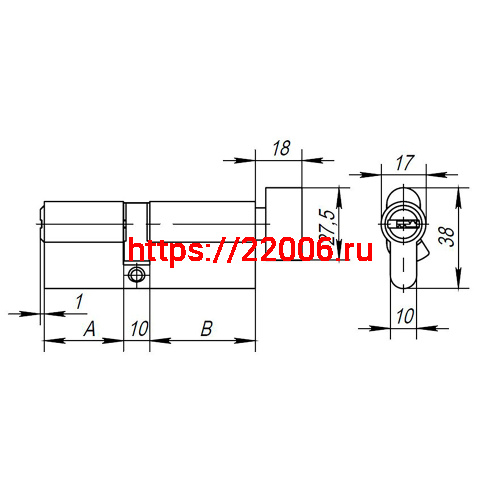 Цилиндровый Ajax (Аякс) механизм (AX202/120) AX2002Knob120 (55+10+55) CP хром с вертушкой фото 3