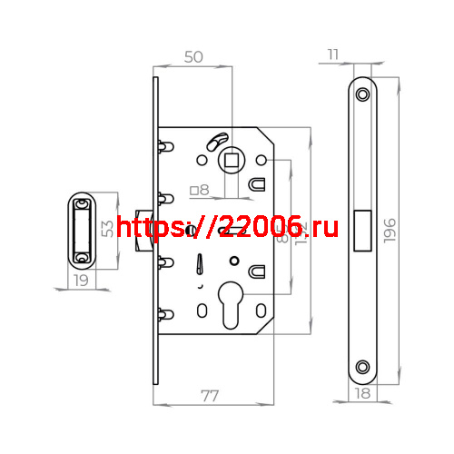 Корпус Ajax (Аякс) врезного замка с защелкой MAGNLN85-50 BL черный фото 3