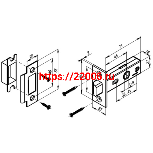 Защелка Punto (Пунто) врезная METL45-8 ( L45-8) CP хром фото 3