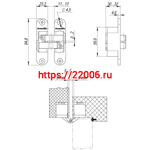 Петля Armadillo (Армадилло) скрытой установки U3D4200R BL правая (Architect 3D-ACH 40) черный 40 кг фото 3