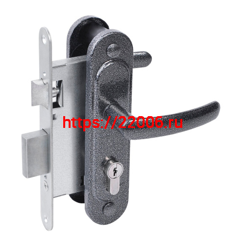 Замок Absolyute (Абсолют) врезной цилиндровый с защёлкой в комплекте с ручкой ЗВ4.2-08 (серебро антик), 4 кл.