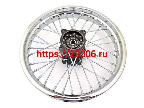 Диск колеса задний стальной на спицах 1.85 - 14" обод хром, дисковый тормоз ось 15мм Питбайк