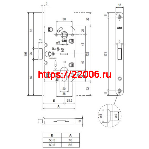 Корпус AGB (АГБ) замка магнит. под цил. MEDIANA POLARIS B06103.50.FM.567 с отв. планк B02402.05 (белый) фото 2