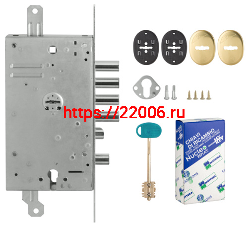 Замок Mottura (Моттура) врезной двухсистемный 54.Y787-S MyKey (левый) (накладки 95.323-95.324 CR), ключ 60 мм
