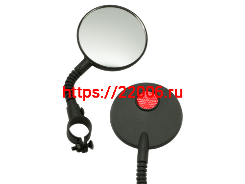 Зеркала Вело на хомуте, гибкая стойка, круглое с красным катафотом, D50мм