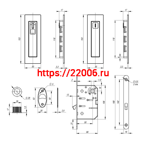 Защелка Armadillo (Армадилло) с ручками для раздвижных дверей SH.URB153.KIT011-BK (SH011 URB) OB-13 античная бронза фото 4