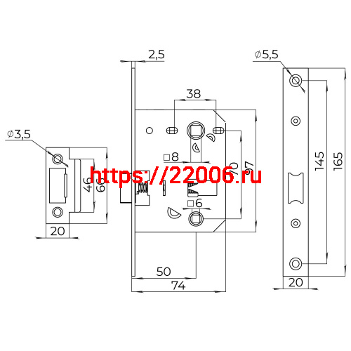 Защелка Ajax (Аякс) врезная PLASTLP72-50 (LP72-50) CF кофе фото 3