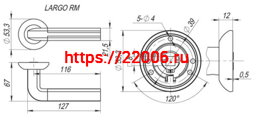 Ручка Fuaro (Фуаро) раздельная R.RM54.LARGO (LARGO RM) SN/CP-3 матовый никель/хром фото 2