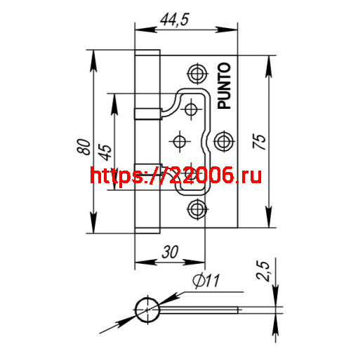Петля Punto (Пунто) универсальная без врезки IN3200W CF (200-2B 75x2,5) кофе фото 3