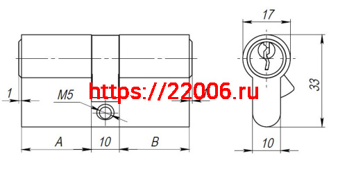 Цилиндровый Ajax (Аякс) механизм (AX100/60) AX1000Key60 (25+10+25) PB латунь фото 2