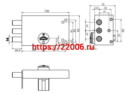 Замок Elbor (Эльбор) накладной Лазурит 1.02.51.КМА никель, сув., 3 риг., зап. коробка, медный антик /40062/ фото 3