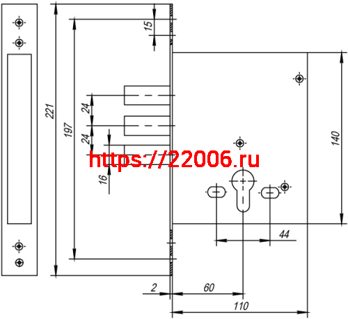 Корпус Cisa (Чиза) врезного замка BLOCKATOR 56.426 фото 3