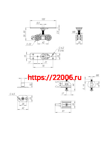 Комплект Armadillo (Армадилло) для раздвижных дверей SLD.Comfort-PRO.SET1.rollers/80 фото 5
