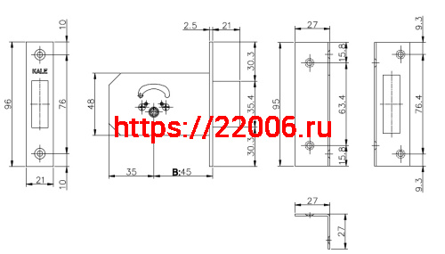 Замок Kale kilit (Кале килит) врезной крестообразный 156/F (45 mm), 5 кл. фото 3