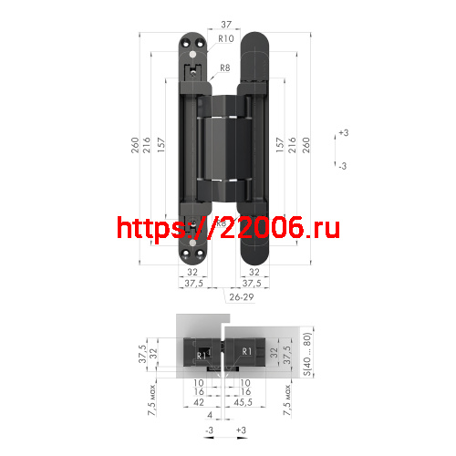 Петля Armadillo (Армадилло) скрытой установки U3D2200.VPG BL черный TECH фото 2