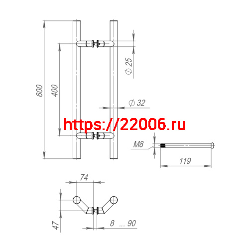 Ручка-скоба Fuaro (Фуаро) PULL.PH32/600.45 INOX 304 (PH-45-32/600-INOX) фото 3