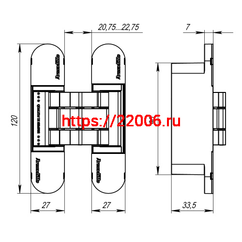 Петля Armadillo (Армадилло) скрытой установки U3D7000 SC (12060UN3D) мат. хром TECH фото 4