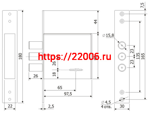 Замок Guardian (Гардиан) врезной сувальдный ЗВ 30.01, 4 кл. (длинный кл. 59 мм) /123:104:10/ фото 2