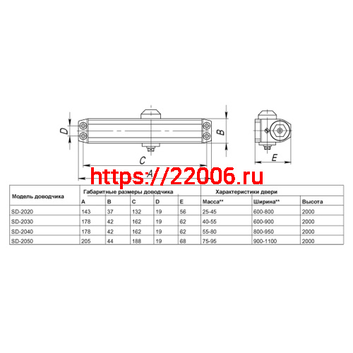 Доводчик Punto (Пунто) дверной SDC2030 WH 40-55 кг (белый) фото 3