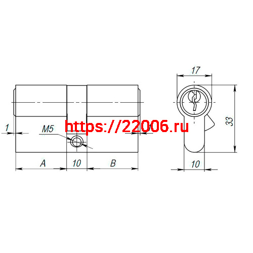 Цилиндровый Ajax (Аякс) механизм (AX100/60) AX1000Key60 (25+10+25) PB латунь фото 3