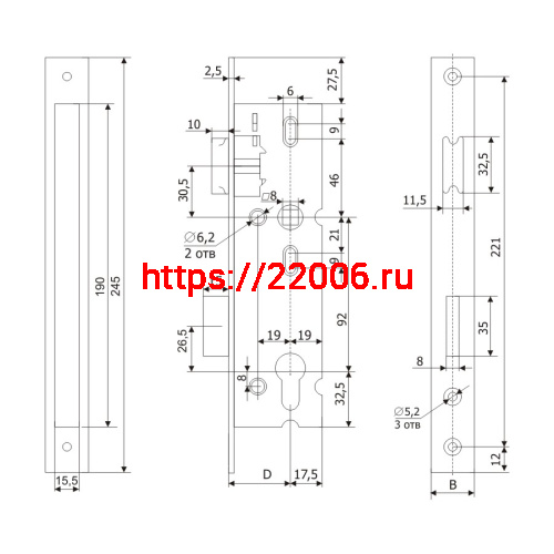 Корпус Guardian (Гардиан) узкопрофильного замка с защёлкой PROFI 35.11.24 /123:0242/ фото 2