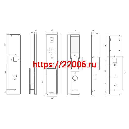 Замок врезной электронный Hogo V07 с распознаванием лица, черный фото 2