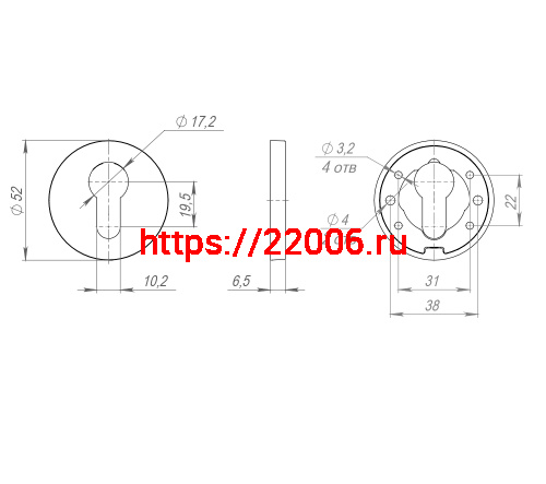 Накладка Fuaro (Фуаро) на цилиндр ESC.C.RLR/R.486 SSG-39 сатинированное золото (1 шт.) фото 3