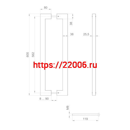 Ручка-скоба Fuaro (Фуаро) PULL.PH38/600.26 INOX 304 (PH-26-38/600-INOX) BLACK фото 3