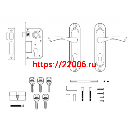 Замок Punto (Пунто) цилиндровый в комплекте с ручкой LOCKSET15.CRONA.4061-3 (KIT P15 4061/3 CRONA) SN мат.никель фото 4