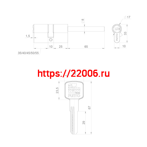 Цилиндровый Punto (Пунто) механизм Z3007Tang70(35+10+25) со штоком CP хром фото 3