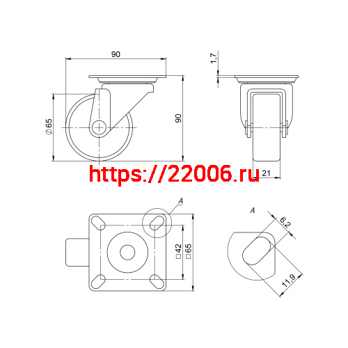 Опора колесная Ajax (Аякс) с площадкой WL/B-60R/50kg резина фото 2