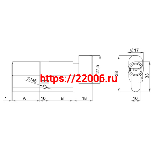 Цилиндровый Fuaro (Фуаро) механизм (200 ZM/100) 2000ZM Knob 100 (60+10+30) BL-24 черный 5Key с вертушкой фото 3