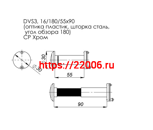 Глазок Fuaro (Фуаро) дверной, оптика пластик DV 3/90-55/S (VIEWER 3 DVS) GP золото фото 2