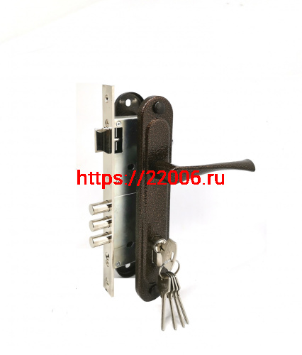 Замок Zenit (Зенит) врезной цилиндровый с защёлкой в комплекте с ручкой ЗВ4-85.3 (медь), 5 кл.