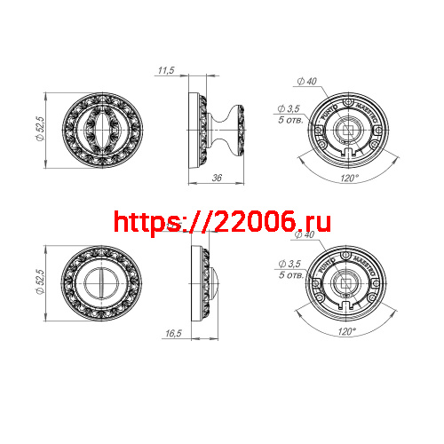 Ручка Punto (Пунто) поворотная BK6.R.MT53 (BK6 MT) OB-13 античная бронза фото 2